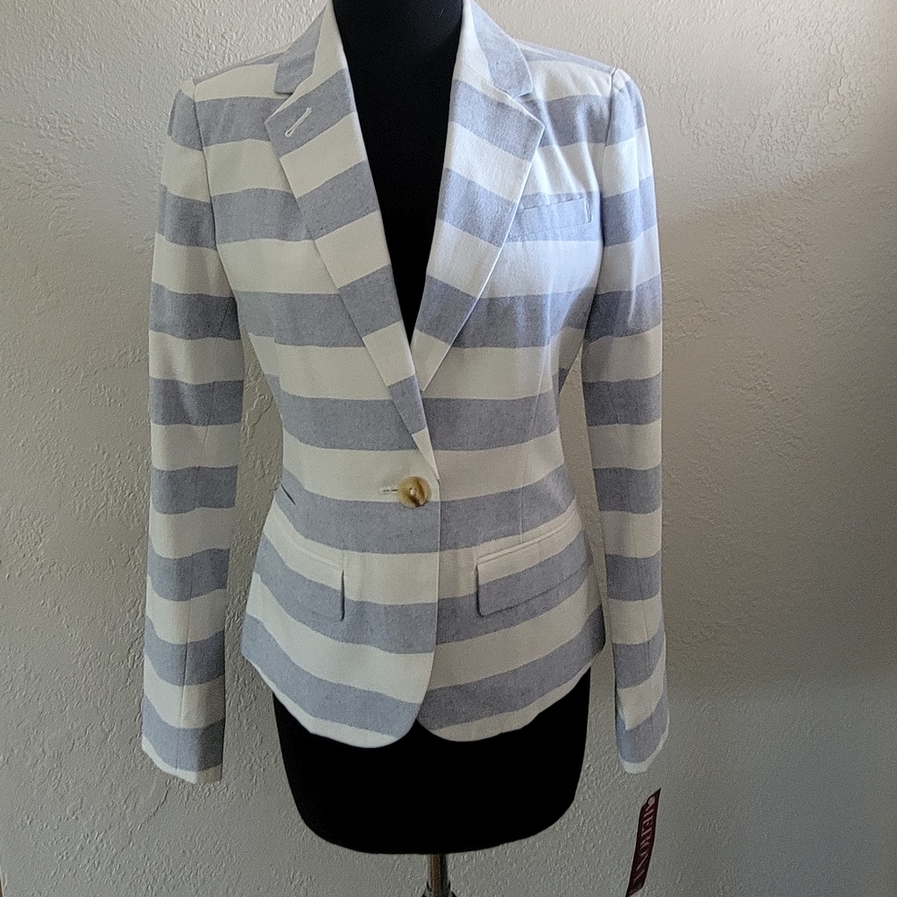 Merona Women's Striped Blazer in White and Light Blue